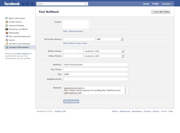 Changing your Facebook profile information
